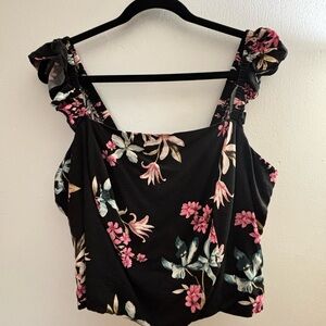 Torrid Black Floral Ruffle-Strap Tank Top
